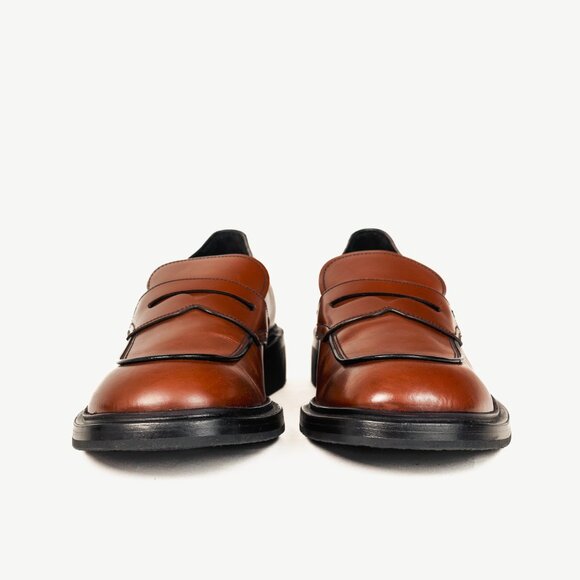 Prada Bruciato Bright Calf Leather Round Toe Penny Loafers - Picture 2 of 11